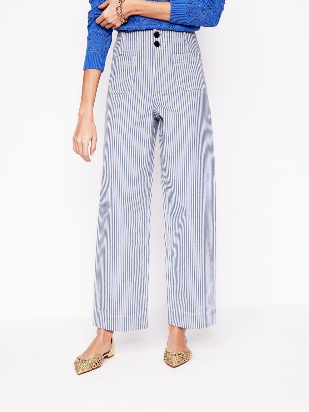 Boden Primrose Patch Pocket Trousers Wide Leg Pants Women's Size 8 Blue Stripe